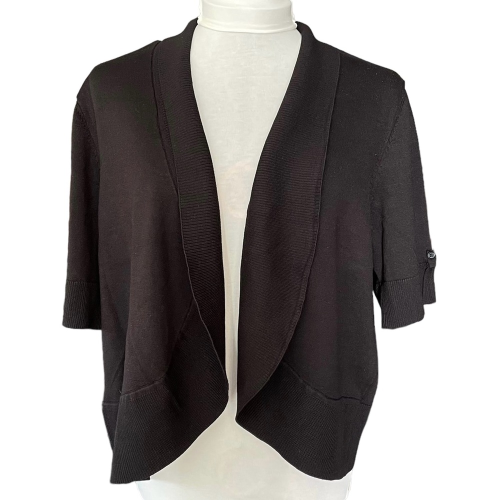 89th + MADISON Sweater Shrug Shawl Collar Short Sleeve Knit Black Size 1X - Picture 1 of 10